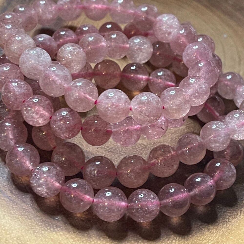 Strawberry Quartz high quality faceted 8mm 7” ONE beaded stretch bracelet new cr